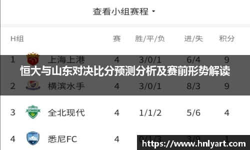 恒大与山东对决比分预测分析及赛前形势解读